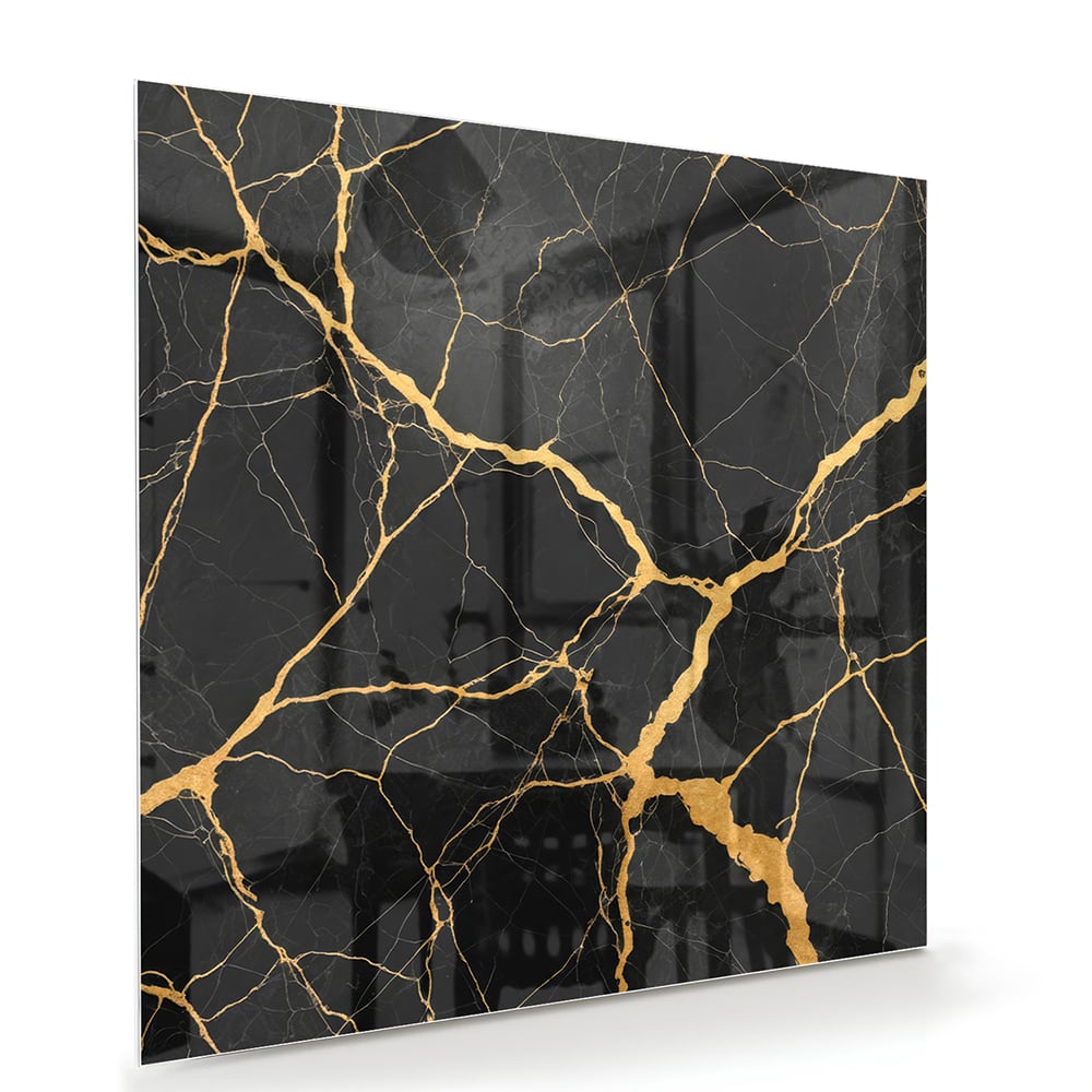 Elegantes Glasbild mit schwarz-goldenem Muster – Glasbild aus Sicherheitsglas, Größe 100x70