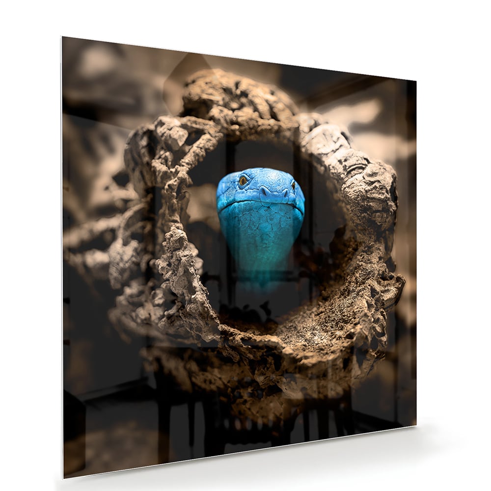 Glasbild mit einer blauen Perle in einem Nest – Glasbild aus Sicherheitsglas, Größe 100x70