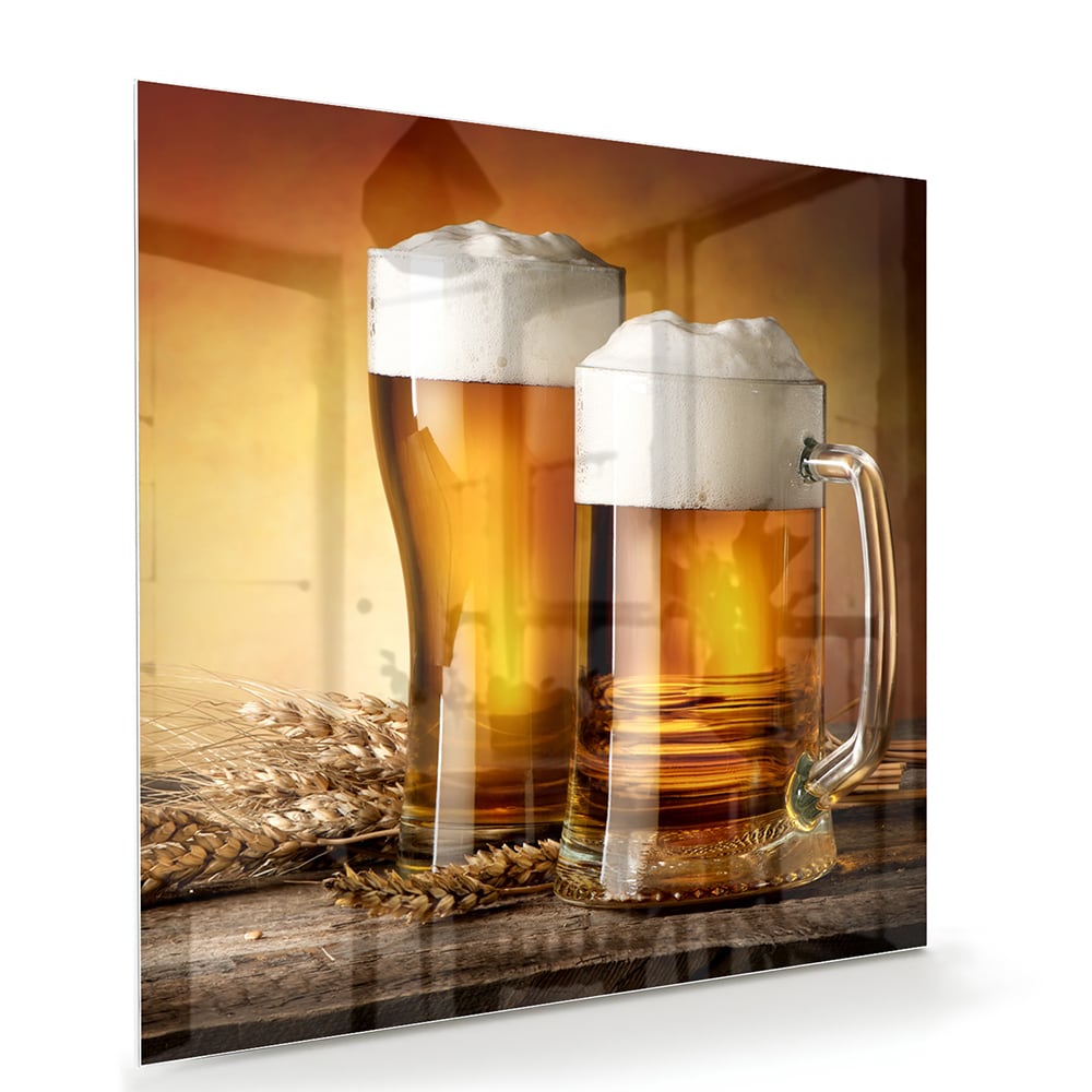 Stilvolles Glasbild mit Bier und Gerste – Glasbild aus Sicherheitsglas, Größe 100x70