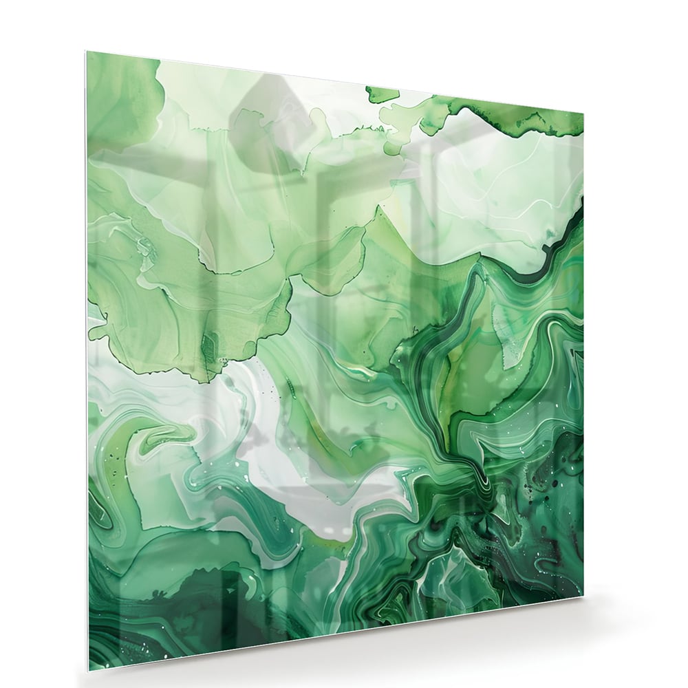 Grünes marmoriertes Glasbild für moderne Innenräume – Glasbild aus Sicherheitsglas, Größe 100x70