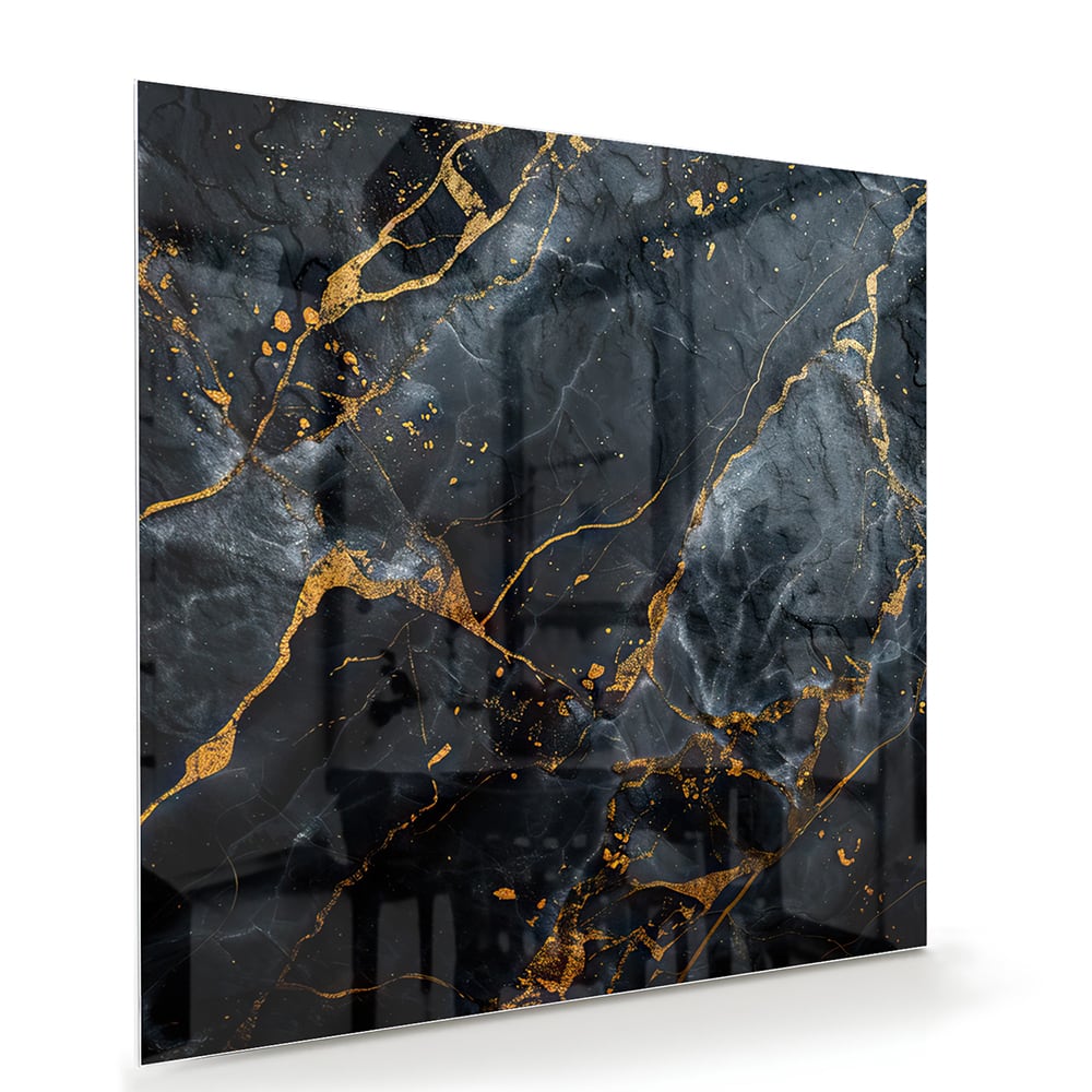Elegantes Glasbild mit Marmoroptik und goldenen Adern – Glasbild aus Sicherheitsglas, Größe 100x70
