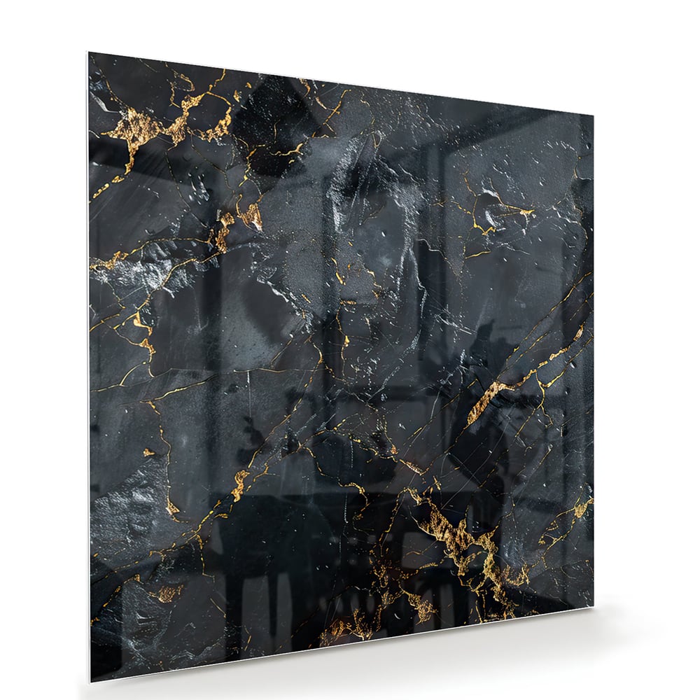 Elegantes Glasbild mit goldener Marmoroptik – Glasbild aus Sicherheitsglas, Größe 100x70