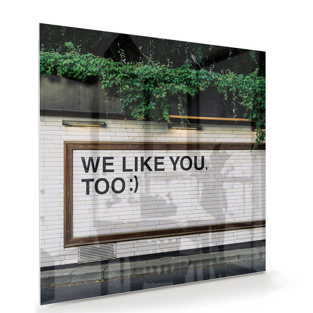 Glasbild 'We Like You Too' mit Pflanzen – Glasbild aus Sicherheitsglas, Größe 100x70