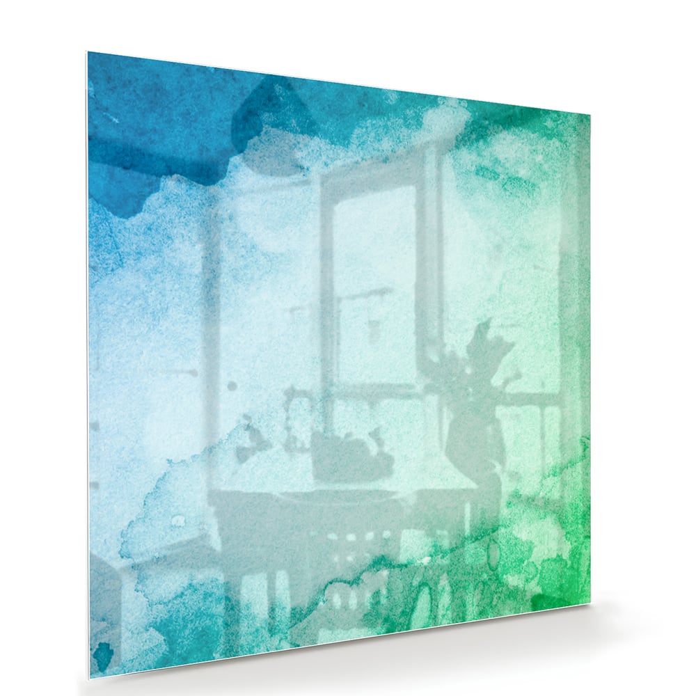 Abstraktes Glasbild in Blau und Grün – Glasbild aus Sicherheitsglas, Größe 100x70