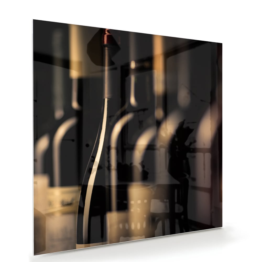 Elegantes Glasbild mit Weinflaschen – Glasbild aus Sicherheitsglas, Größe 100x70