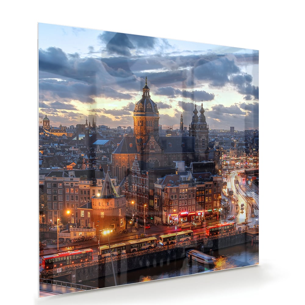 Stimmungsvolles Glasbild mit urbaner Landschaft – Glasbild aus Sicherheitsglas, Größe 100x70