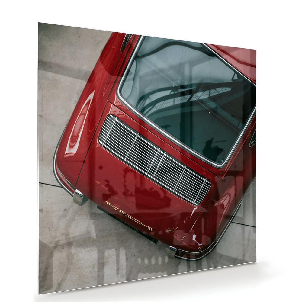 Stilvolles Glasbild mit einem roten Auto – Glasbild aus Sicherheitsglas, Größe 100x70