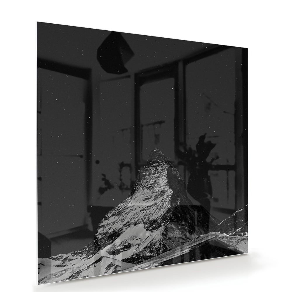 Schwarz-Weiß Glasbild mit Berglandschaft – Glasbild aus Sicherheitsglas, Größe 100x70