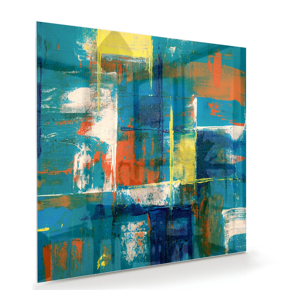 Abstraktes Glasbild in farbenfrohen Farbtönen – Glasbild aus Sicherheitsglas, Größe 100x70
