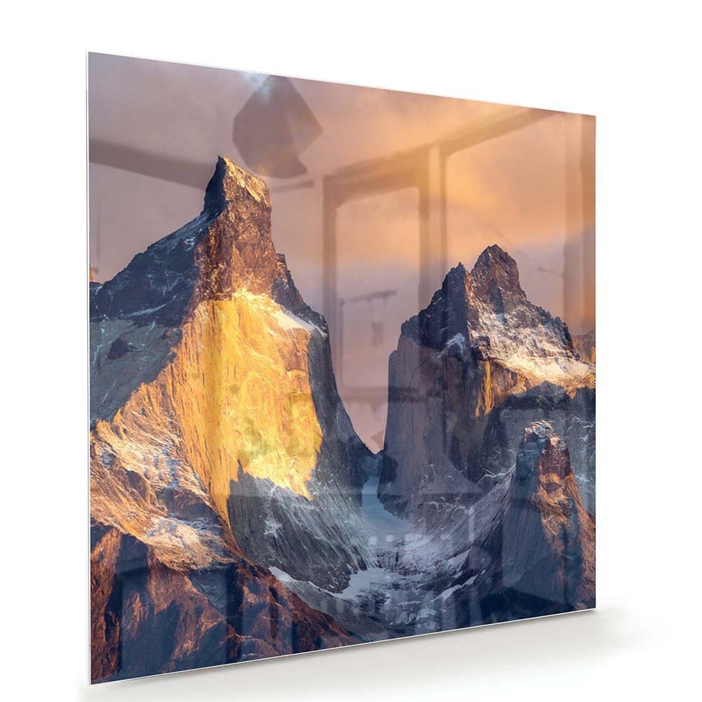 Glasbild mit majestätischen Bergen – Glasbild aus Sicherheitsglas, Größe 100x70