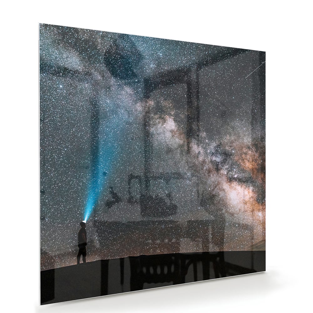 Glasbild Sternenhimmel mit Lichtstrahl – Glasbild aus Sicherheitsglas, Größe 100x70