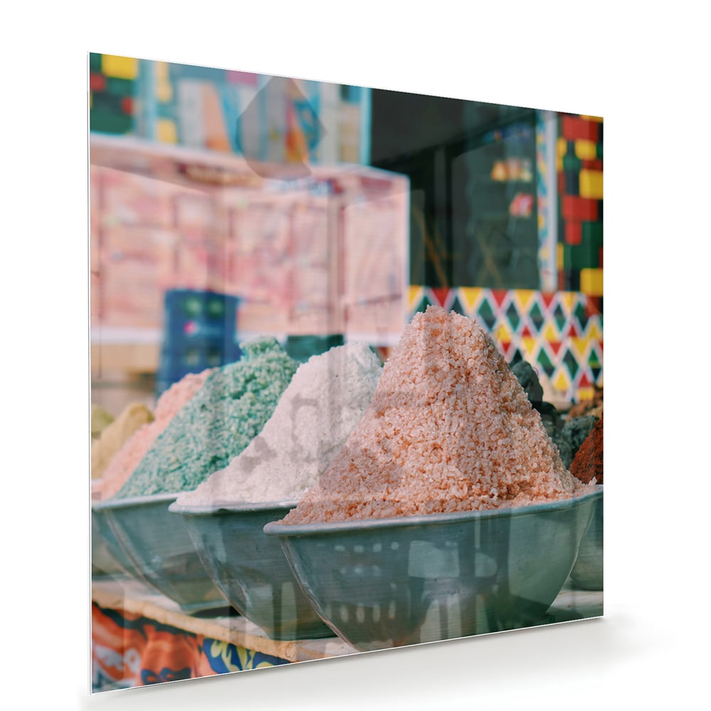 Farbenfrohes Glasbild mit Gewürzen – Glasbild aus Sicherheitsglas, Größe 100x70