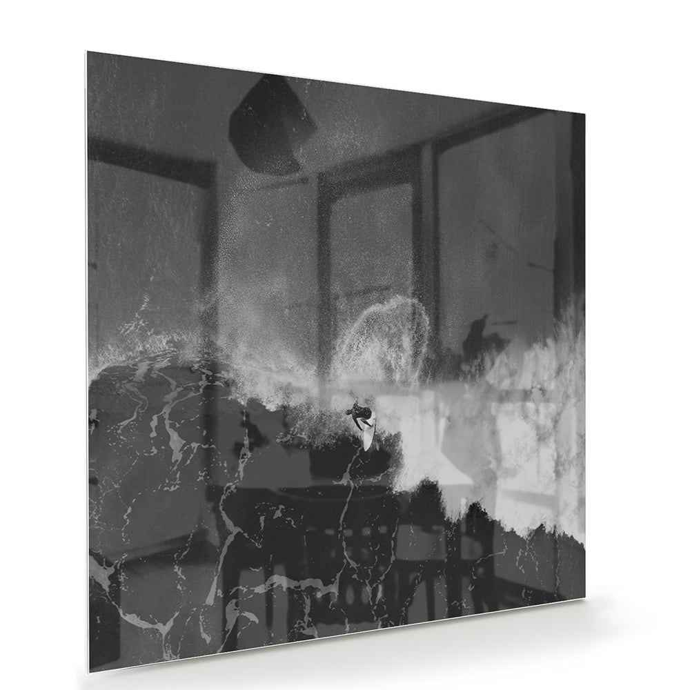 Abstraktes Schwarz-Weiß-Glasbild für ein modernes Interieur – Glasbild aus Sicherheitsglas, Größe 100x70