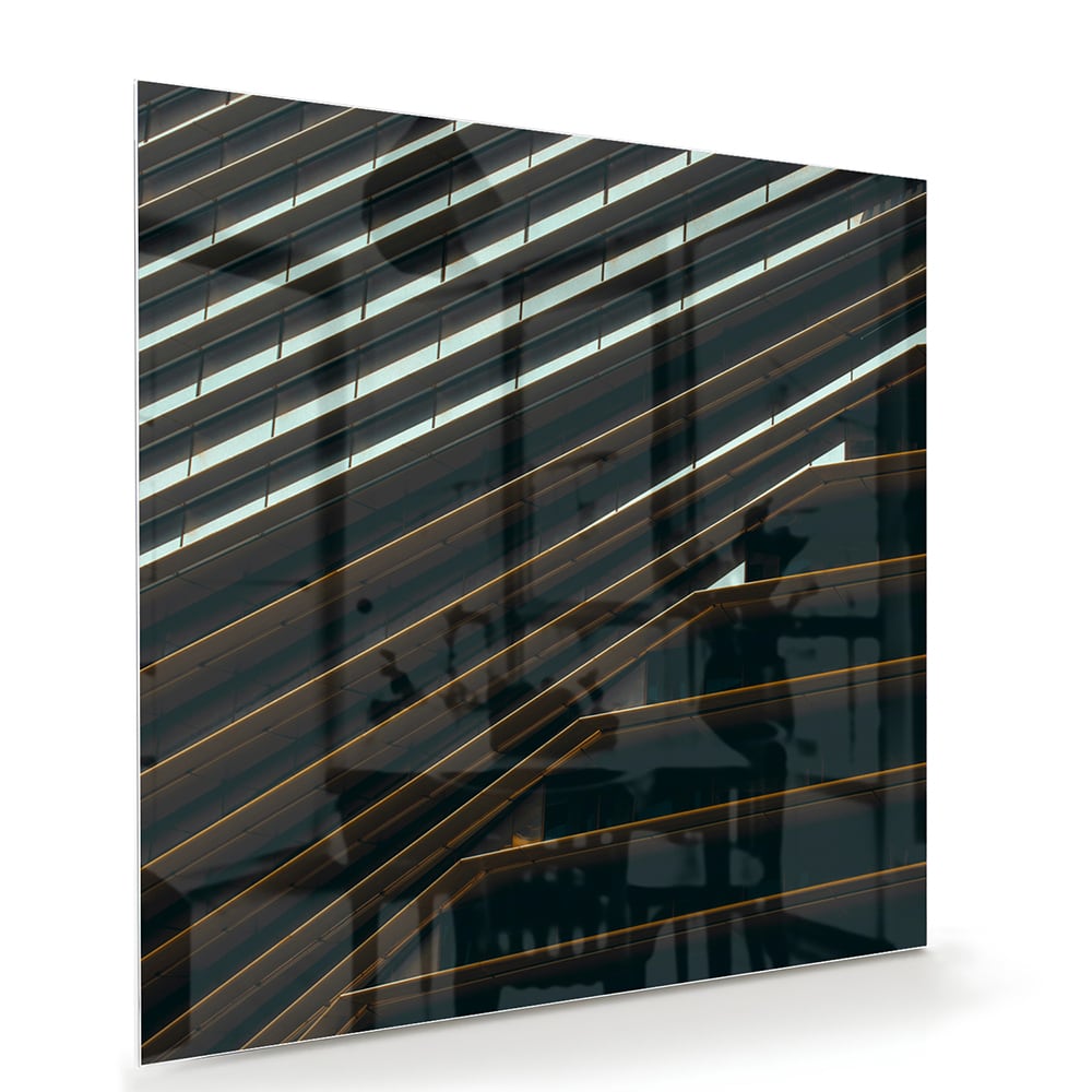 Modernes Glasbild mit schwarzen Linien und Licht – Glasbild aus Sicherheitsglas, Größe 100x70