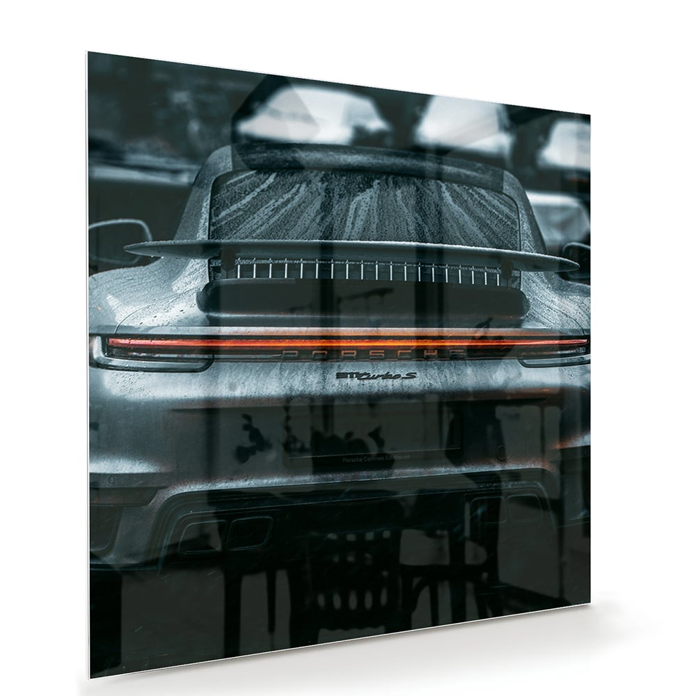 Elegantes Glasbild mit einem Sportwagen – Glasbild aus Sicherheitsglas, Größe 100x70