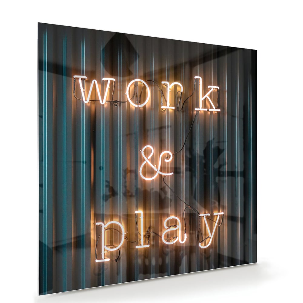Glasbild mit 'Work & Play' Beleuchtung – Glasbild aus Sicherheitsglas, Größe 100x70