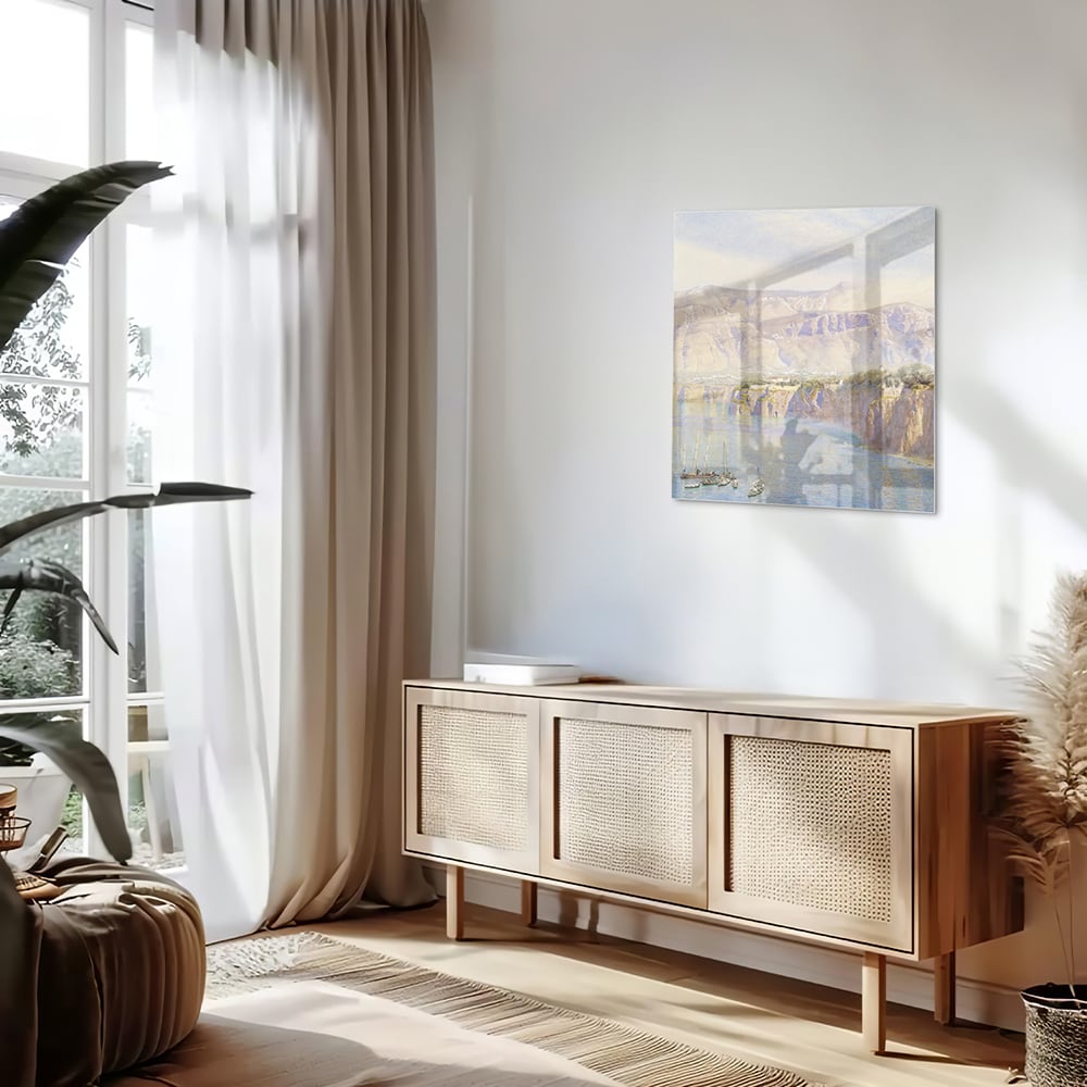 Träumerisches Glasbild mit Berglandschaft – Glasbild aus Sicherheitsglas, Größe 120x60