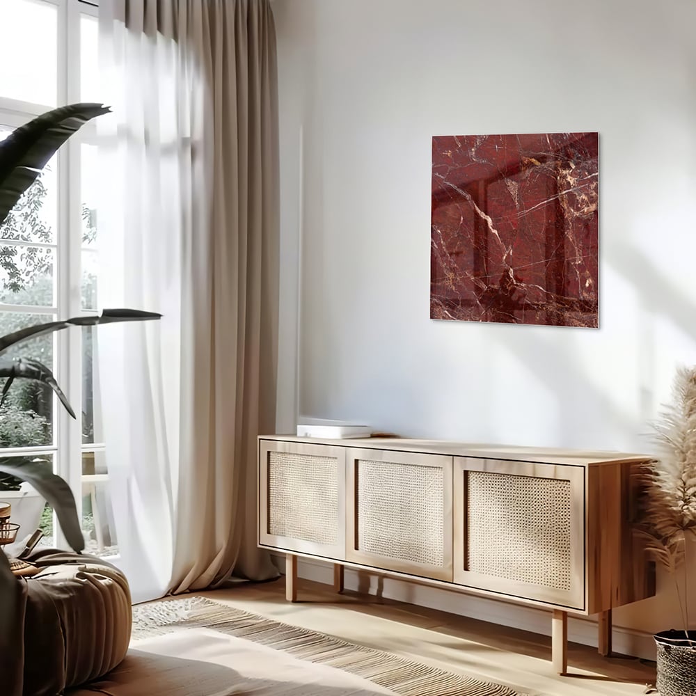 Rotes Glasbild mit Marmoroptik – Glasbild aus Sicherheitsglas, Größe 120x60