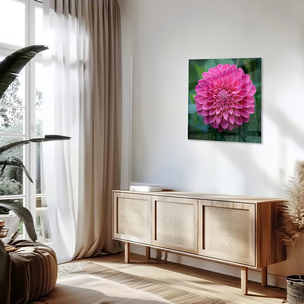 Wunderschönes Glasbild mit rosa Blume – Glasbild aus Sicherheitsglas, Größe 120x60