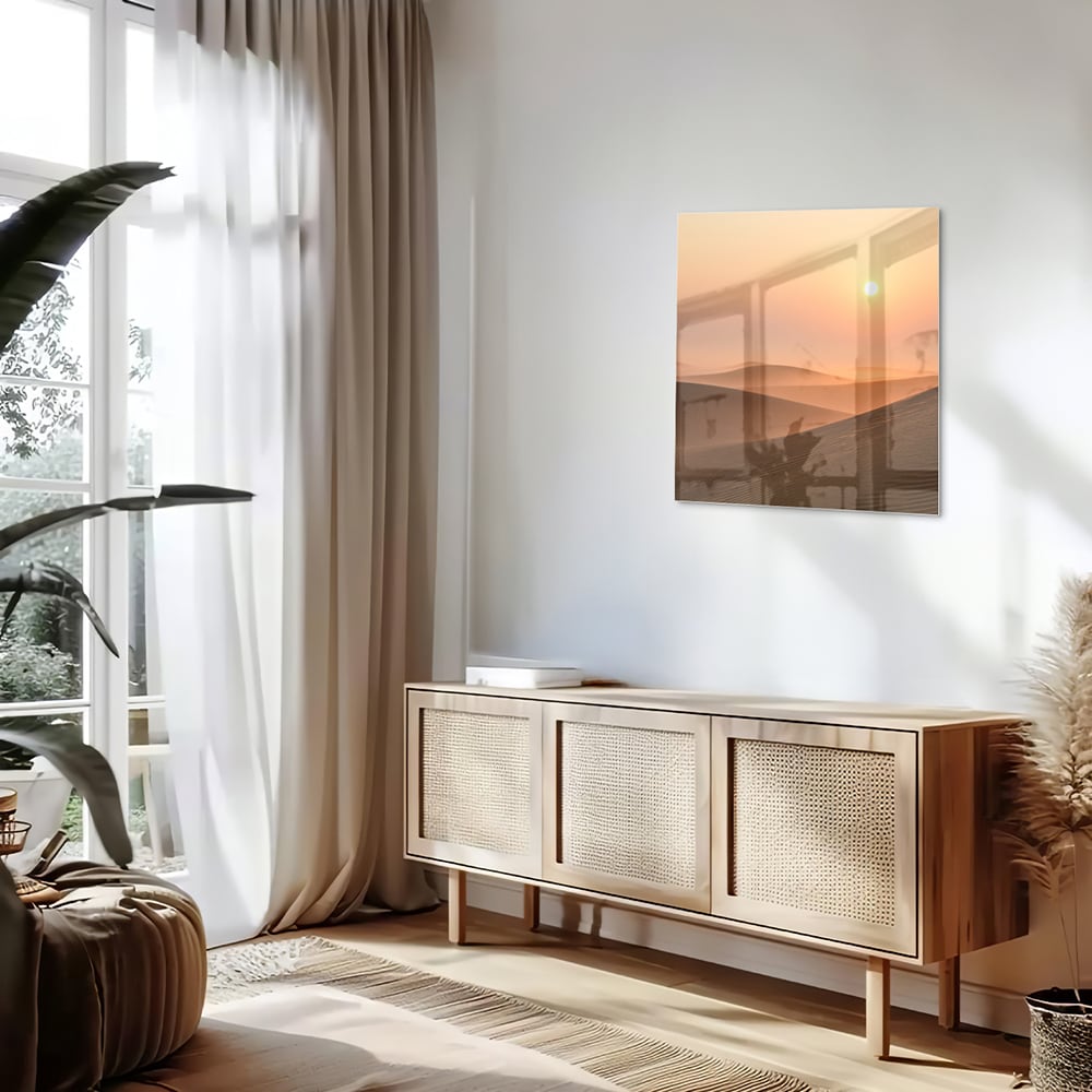 Glasbild mit Sonnenuntergang in warmen Farbtönen – Glasbild aus Sicherheitsglas, Größe 120x60