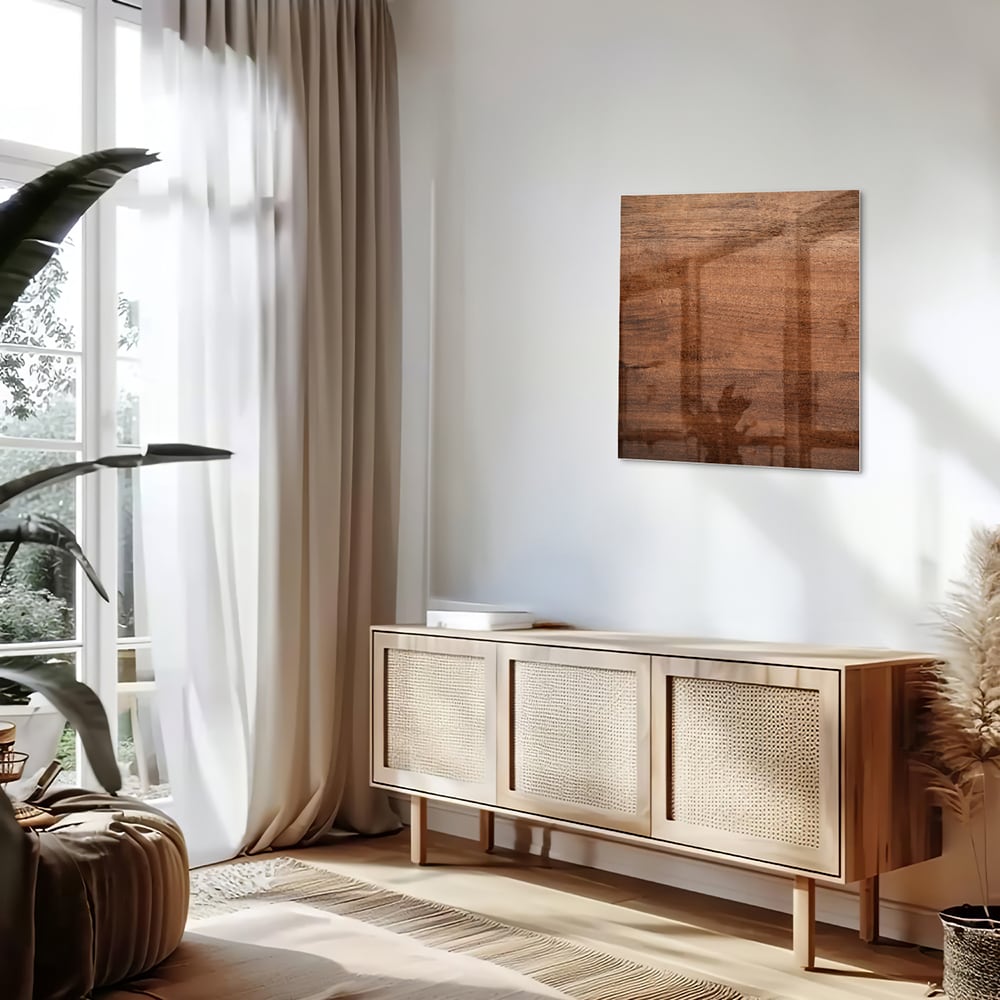 Elegantes Glasbild in warmem Holzton – Glasbild aus Sicherheitsglas, Größe 120x60