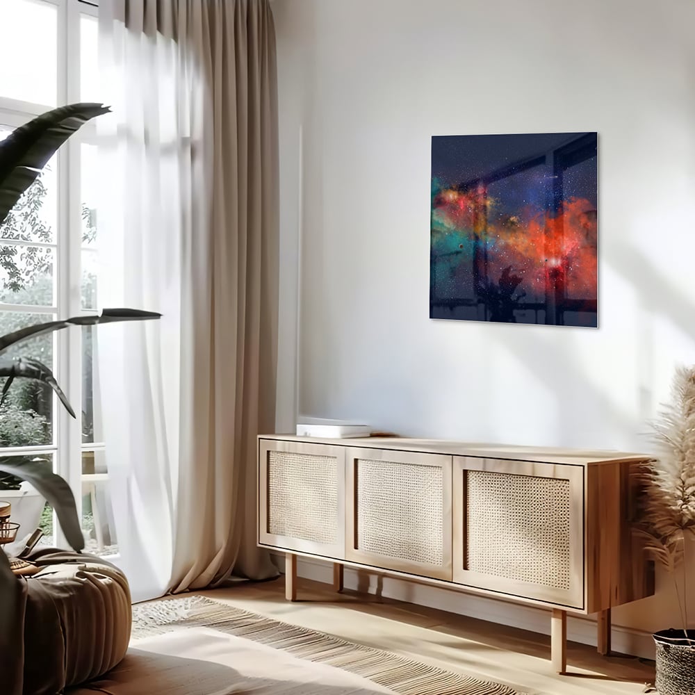 Leuchtendes Glasbild mit Galaxie – Glasbild aus Sicherheitsglas, Größe 120x60