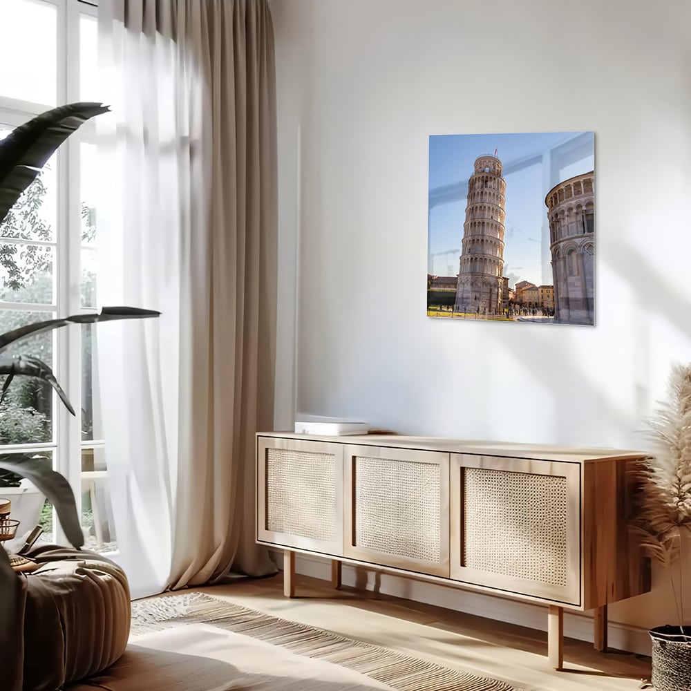 Glasbild mit dem Schiefen Turm von Pisa – Glasbild aus Sicherheitsglas, Größe 120x60