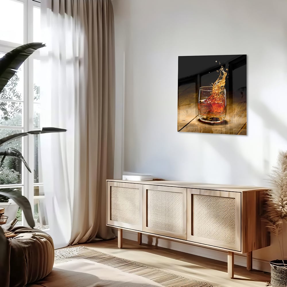 Glasbild mit spritzigem Getränk – Glasbild aus Sicherheitsglas, Größe 120x60