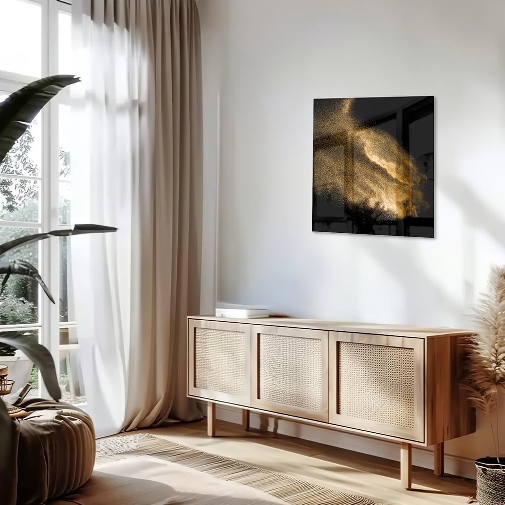 Glasbild – Goldene Hand auf schwarzem Hintergrund – Glasbild aus Sicherheitsglas, Größe 120x60