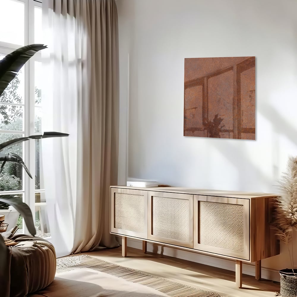 Abstraktes Glasbild in warmen Tönen – Glasbild aus Sicherheitsglas, Größe 120x60