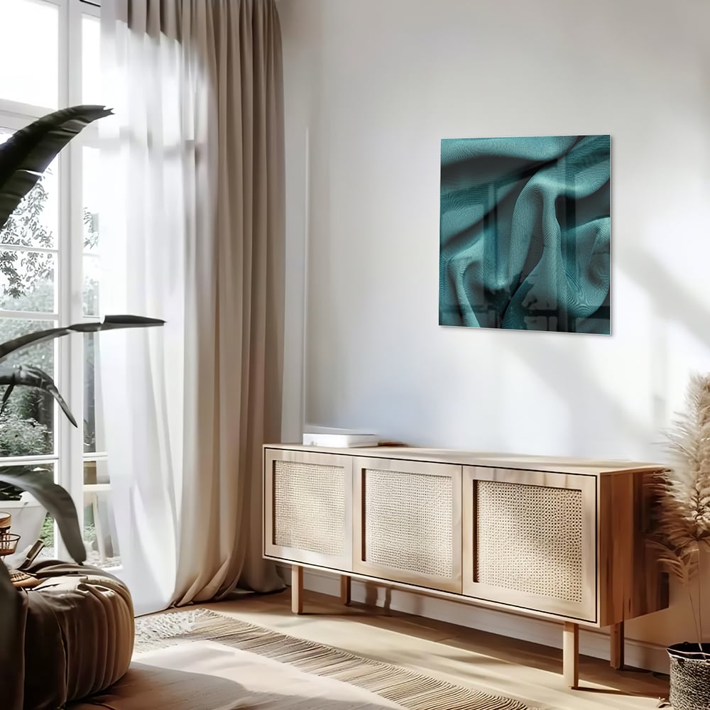 Elegantes Glasbild mit blau-grünem Design – Glasbild aus Sicherheitsglas, Größe 120x60