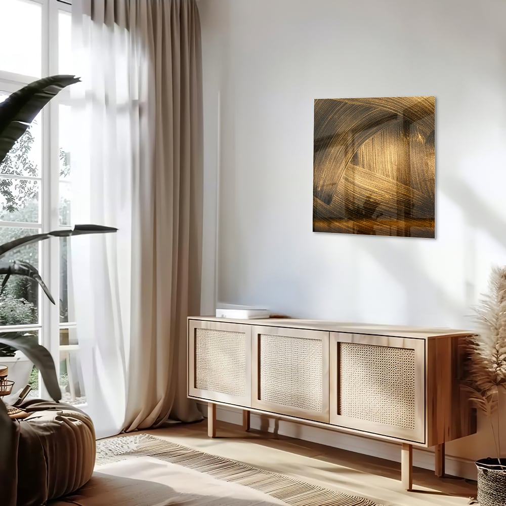 Elegantes Glasbild mit goldenem Muster – Glasbild aus Sicherheitsglas, Größe 120x60