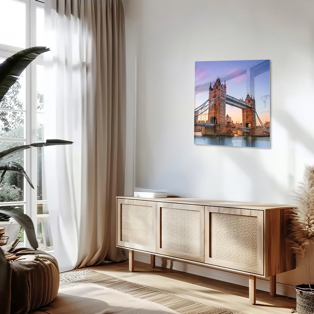 Glasbild mit der Tower Bridge in London – Glasbild aus Sicherheitsglas, Größe 120x60