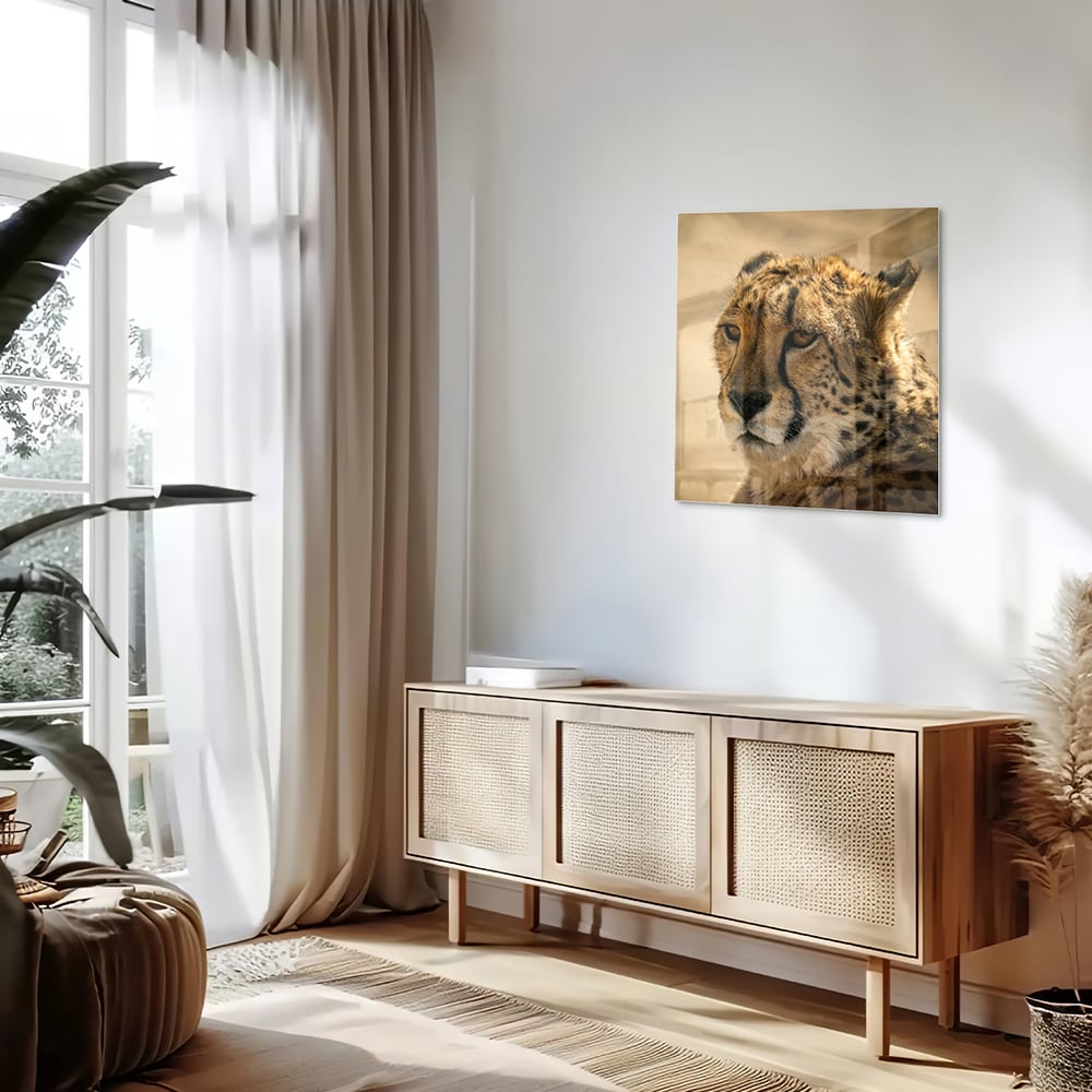 Elegantes Glasbild mit einem Leoparden – Glasbild aus Sicherheitsglas, Größe 120x60
