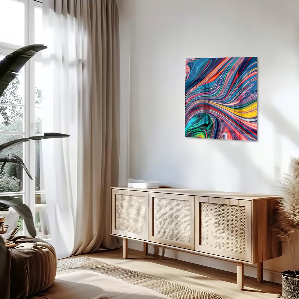 Farbenfrohes abstraktes Glasbild für ein modernes Interieur – Glasbild aus Sicherheitsglas, Größe 120x60