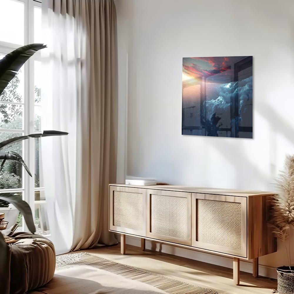 Glasbild mit kosmischem Ausblick – Glasbild aus Sicherheitsglas, Größe 120x60