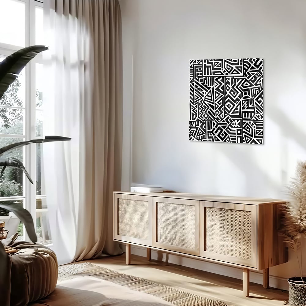 Schwarz-Weiß-Glasbild mit modernem Muster – Glasbild aus Sicherheitsglas, Größe 120x60