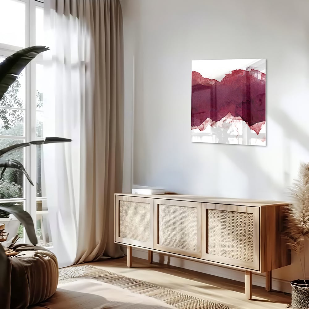 Abstraktes Glasbild in Tiefrot – Glasbild aus Sicherheitsglas, Größe 120x60