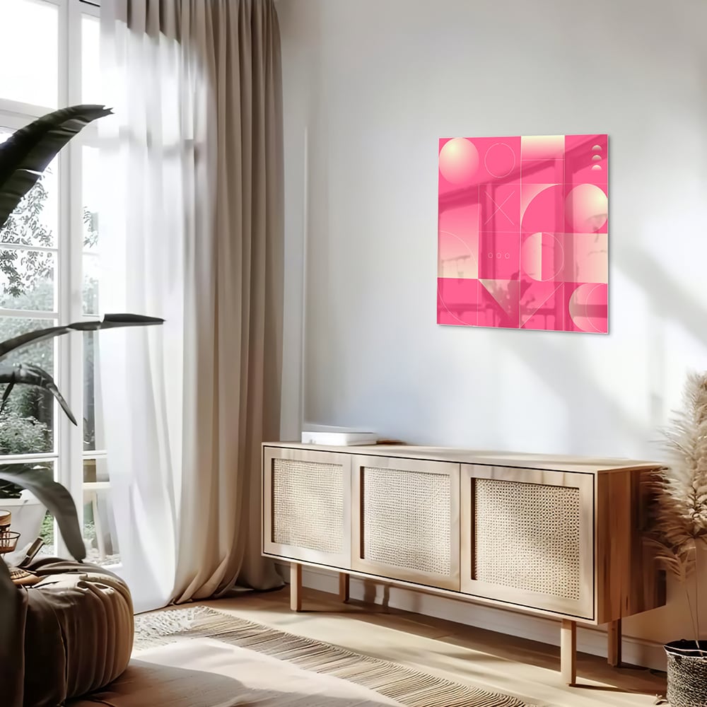 Modernes Glasbild in frischen Rosatönen – Glasbild aus Sicherheitsglas, Größe 120x60