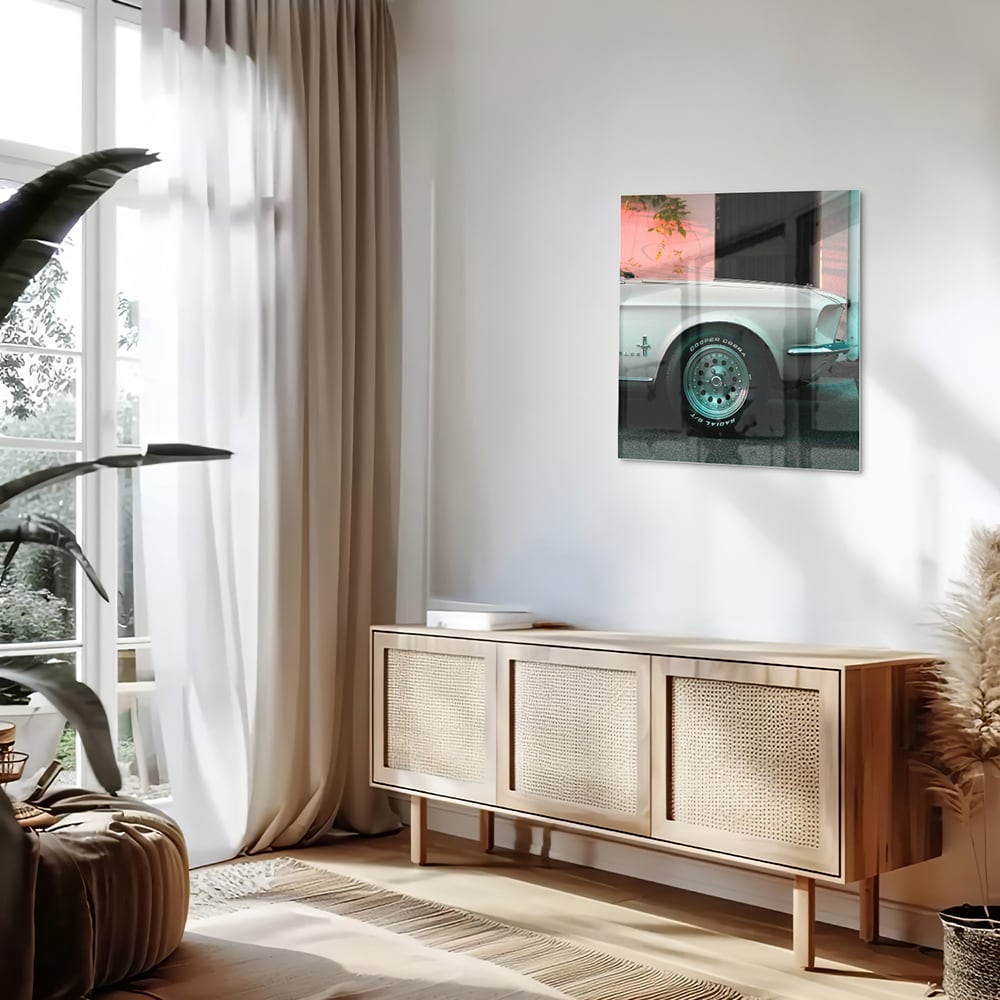 Vintage-Auto-Glasbild für luxuriöse Innenräume – Glasbild aus Sicherheitsglas, Größe 120x60