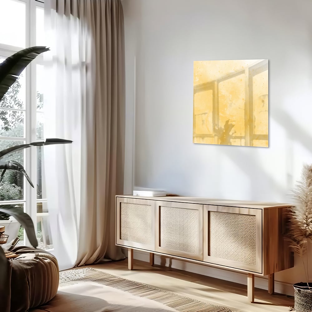 Goldenes abstraktes Glasbild für moderne Innenräume – Glasbild aus Sicherheitsglas, Größe 120x60