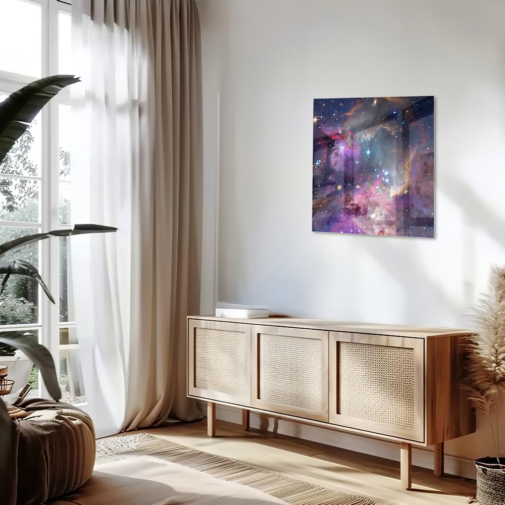 Zauberhaftes Glasbild mit dem Universum – Glasbild aus Sicherheitsglas, Größe 120x60