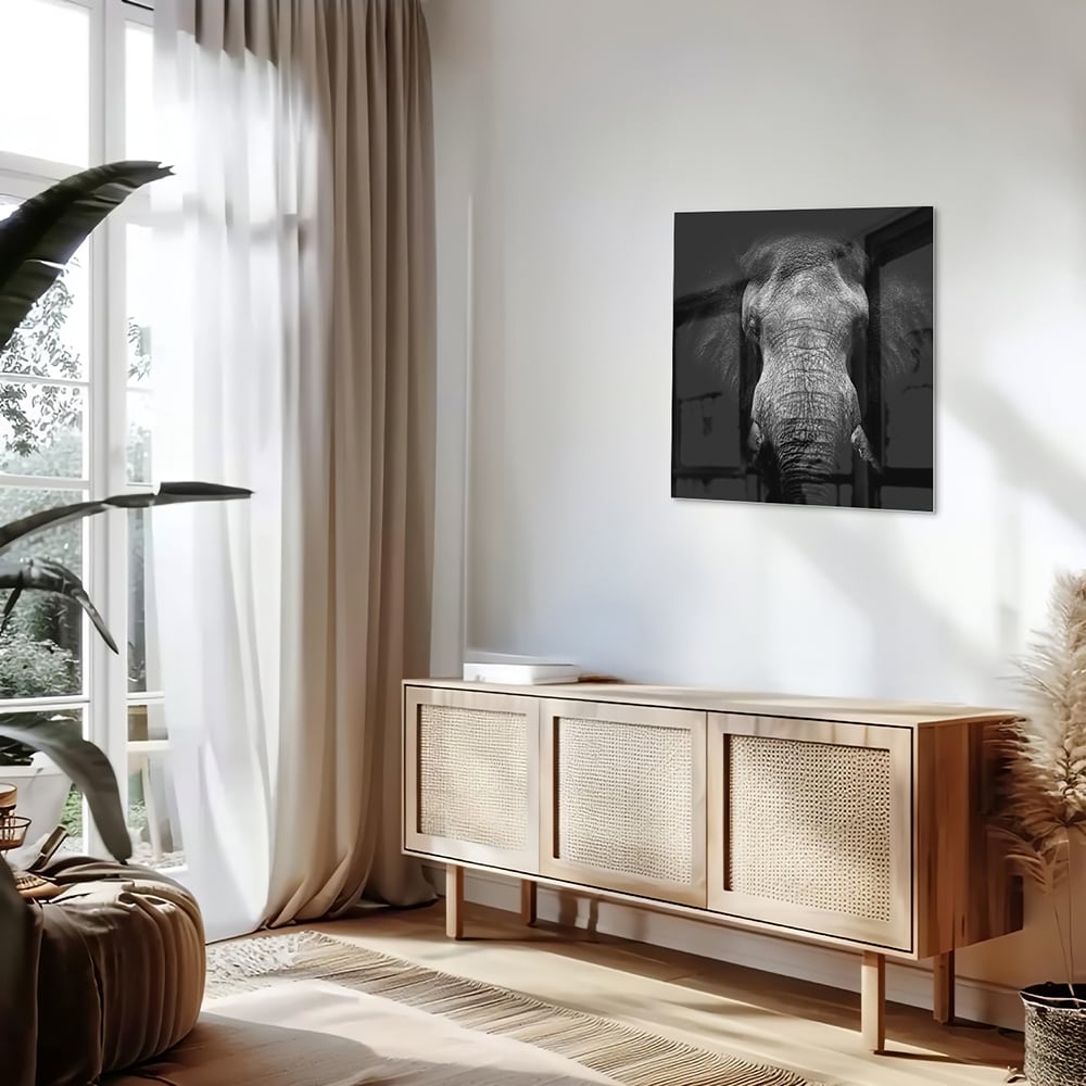Beeindruckendes Glasbild mit einem Elefanten – Glasbild aus Sicherheitsglas, Größe 120x60