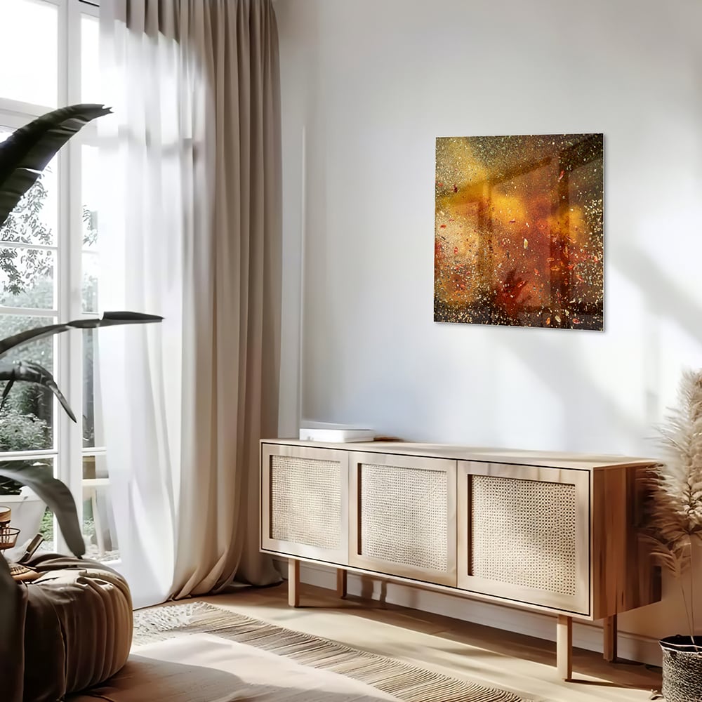 Abstraktes Glasbild mit warmen Farben – Glasbild aus Sicherheitsglas, Größe 120x60