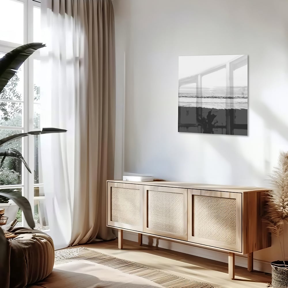 Minimalistisches Schwarz-Weiß-Glasbild – Glasbild aus Sicherheitsglas, Größe 120x60
