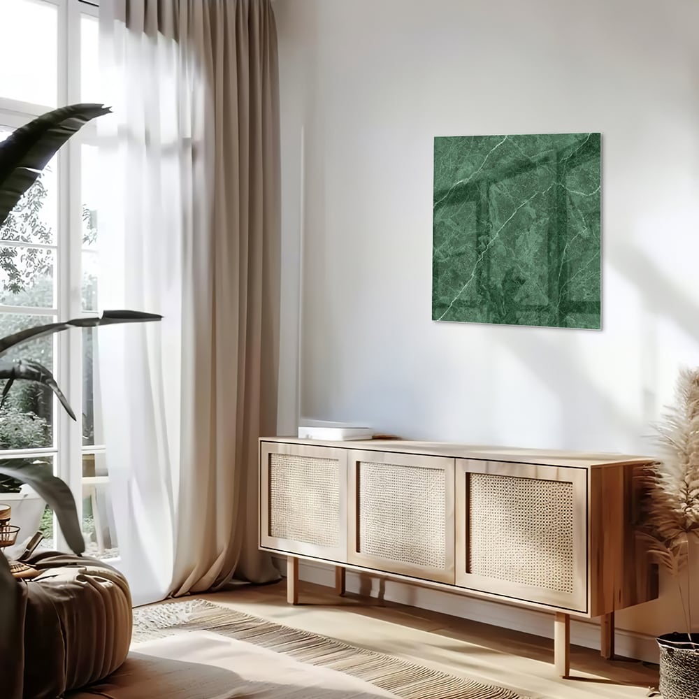 Grünes Glasbild mit Marmoroptik – Glasbild aus Sicherheitsglas, Größe 120x60