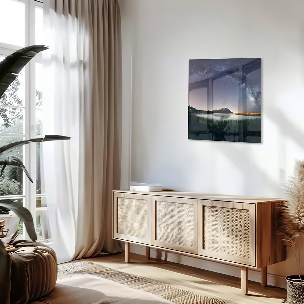 Glasbild: Sternenhimmel und Berge – Glasbild aus Sicherheitsglas, Größe 120x60