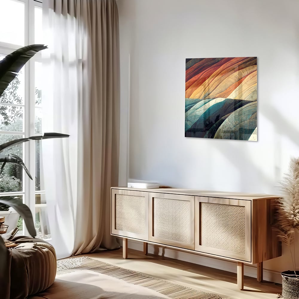 Abstraktes Glasbild mit farbenfrohen Wellen – Glasbild aus Sicherheitsglas, Größe 120x60