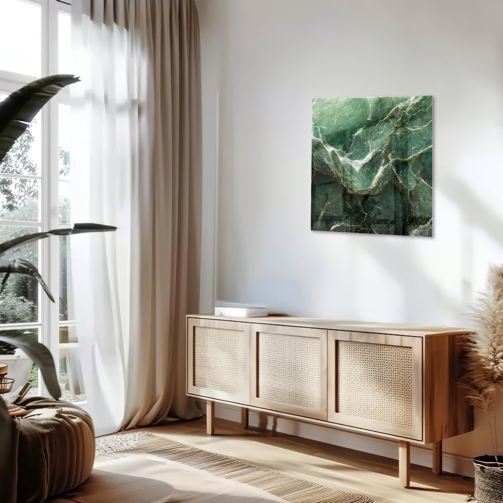 Glasbild mit grüner Marmoroptik – Glasbild aus Sicherheitsglas, Größe 120x60