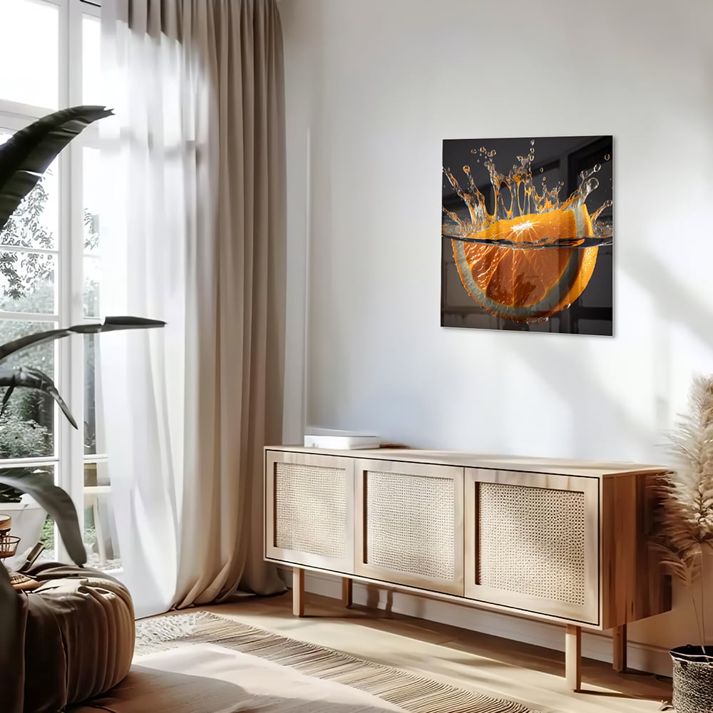 Dynamisches orangefarbenes Glasbild – Glasbild aus Sicherheitsglas, Größe 120x60